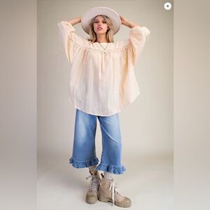Easel Light Peach Eyelet Women's Blouse